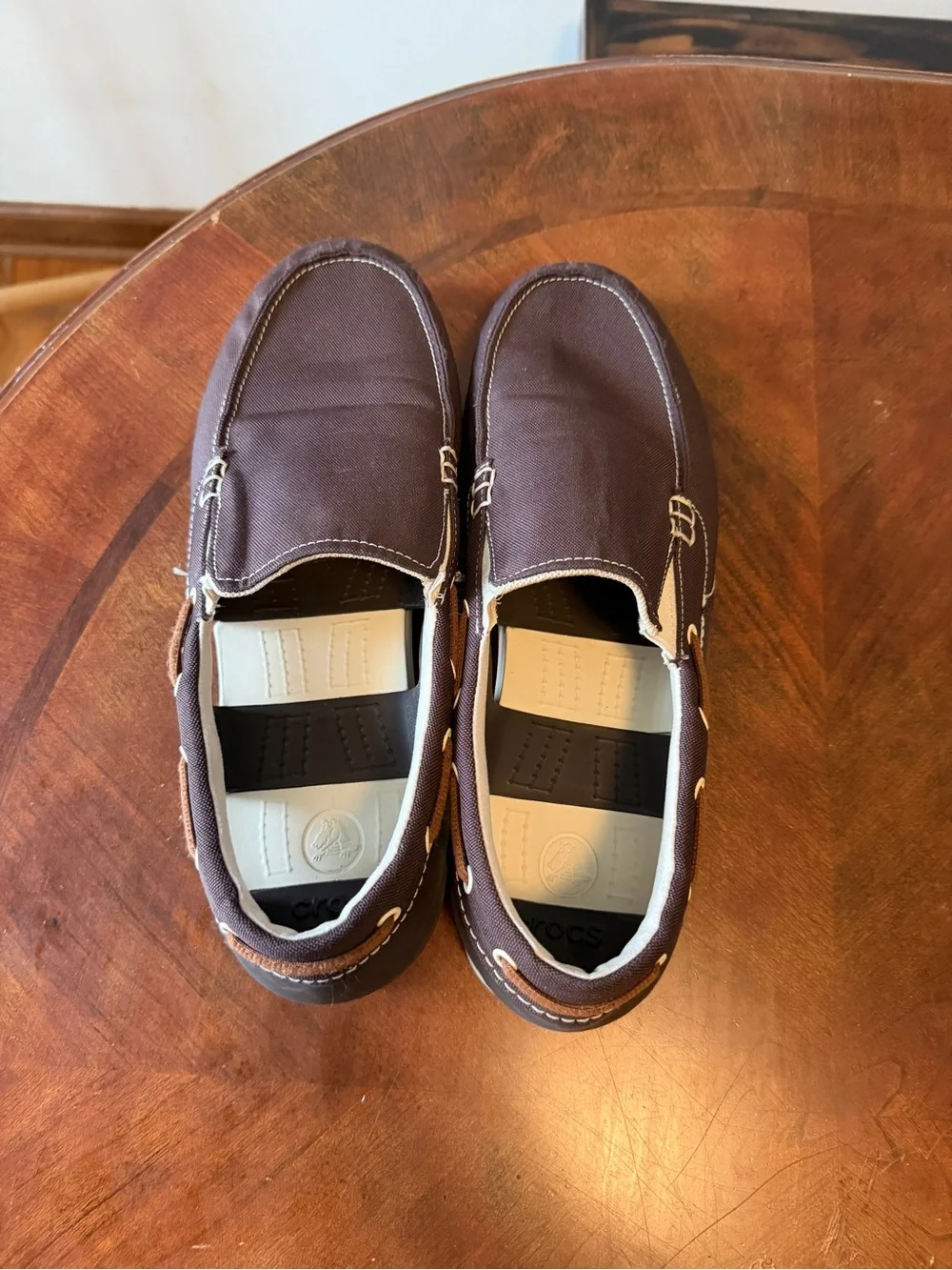 Crocs Beach Line Boat Shoes Brown Canvas Rubber Slip On Men’s Size 12